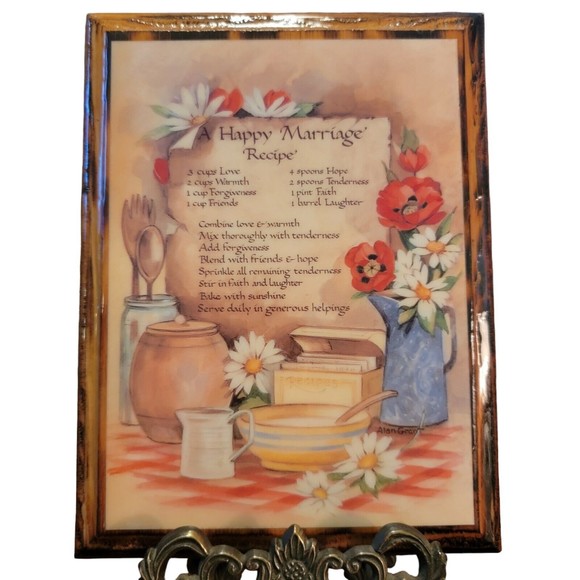 Vintage Wood Under Resin Wall Plaque/Sign A Happy Marriage Recipe Alan Grant - Picture 1 of 6